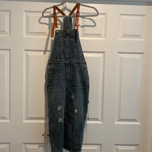 New Buddy Trends Overall Jean Dress with Faux leather straps. Women’s size M